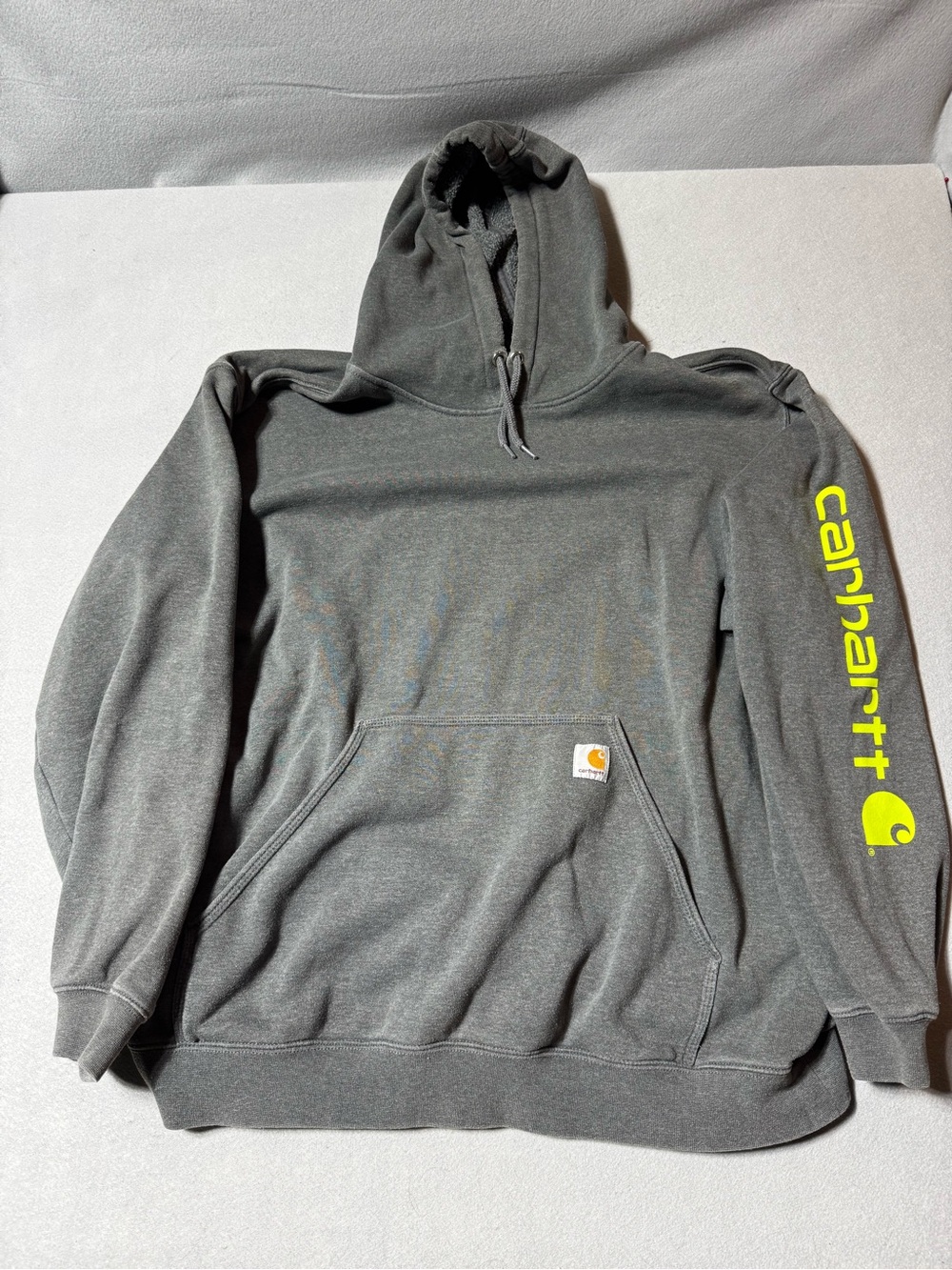 Carhartt Gray Hooded Pullover with Yellow Sleeve Logo Size XXl